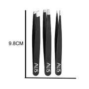 Steel 3PCS Black Tweezers Slant Pointed And Flat-Tip Tweezer for Eyebrow Nose