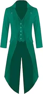 [Bofu] Men 18th Century Gothic Steampunk Medieval Tuxedo Jacket Trench Coat Tailcoat Green