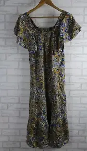 Seed Heritage womens maxi dress tumeric floral new 8 orange black blue linen mix