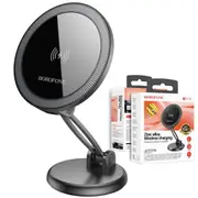 Borofone BH218 Metal MagSafe Magnetic Wireless 15W Fast Charger Charging Dashboard Car Mount Holder