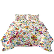 Colorful Birds and Flower Drawing Coverlet