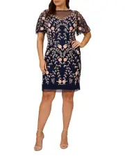 Adrianna Papell Plus Floral Embroidered Flutter-Sleeve Dress 16
