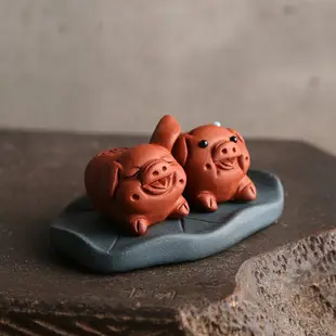 宜興紫砂茶寵豬擺件手工精品茶具道茶盤生肖小豬招財福氣可養飾物