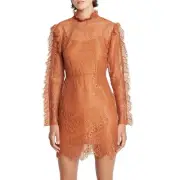 Sass & Bide Dress NEW Size 38 XS 8 / US 4 Rust Lace Mini Long Sleeve Party BNWT