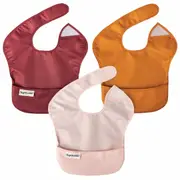 Tiny Twinkle - Mess-Proof Easy Bib Set of 3 - Burgundy, Cinnamon & Light Pink Set