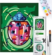 COLORDEMY 2-in-1 Paint by Numbers Kit - Rolled Canvases (20x25cm & 20x20cm), 16 Colours, Brushes & Paints Included - Fun for Adults & Kids, Perfect for Parties or Group Painting (Ladybug Design)
