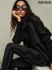Reiss Black Wren Wave-Stripe High-Rise Leggings (AD1055) | $180