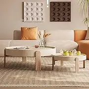 Nesting Coffee Tables Modern Minimalist Round Wood Coffee Table,Set of 2 Baked Paint Tabletop Center Table Sofa Side Nest of Tables Home Furniture for Living Room