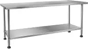 Stainless Steel Kitchen Bench Work Table Food Prep Table Commercial Benchtop Adjustable Storage Shelf with 2-Layers Shelf Countertop for Commercial Catering Kitchen Restaurant Hotel Garage 182.9x61cm