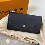 E二手精品【LV 路易威登】SARAH 黑色壓紋釦式長夾 發財包 M61182 手拿包 女生錢包