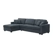 Corner Sofa Chaise Polyester Fabric Multilayer Two Pillows in Charcoal Colour