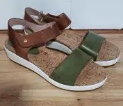 Pikolinos Brandy Cactus Green Leather Wedge Platform Sandals Women's NIB