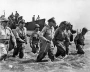 New 8x10 World War II Photo: General Douglas MacArthur Wades to Leyte Shore
