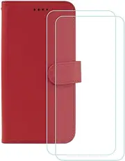 LCEHTOGYE Cover for Redmi Note 13 Pro+ + 2 Slice HD Tempered Glass,Shell PU BracketBumper Protective Back Case - Anti-Scratch Screen Protector for Redmi Note 13 Pro+-YSKK - Red