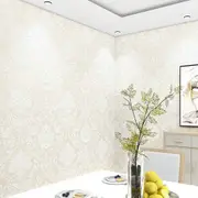 Wallpaper for Kitchen 3D Damask Flocking Non Woven Wallpaper European Style Self Adhesive Wallpaper for Home Decoration -Beige