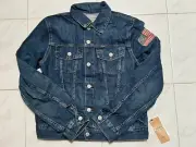 Polo Ralph Lauren 1967 Blue Denim Button Jacket USA Flag Patch Youth Size 7