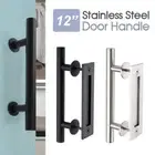 Door Handle Sliding Flush Pull 12" Barn Wood Door Gate Stainless Steel - Black