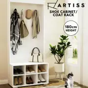 Artiss Shoe Rack Coat Rack Storage Cabinet Bench Hall Tree White 180cm