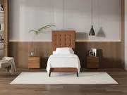 My Style Buttoned Headboard & Gas Lift Base - King Single / Gingerbread / Slimline Base
