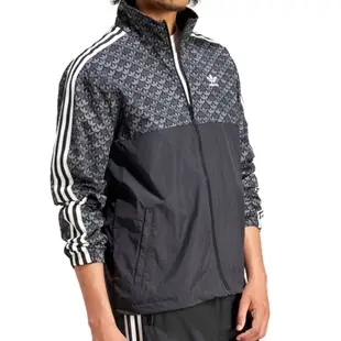 Adidas Classic Mono Wb 男款 深灰色 立領 拉鍊 拼接Logo 印花 防風 外套 IS2924
