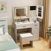CostwayMakeup Vanity Desk Dressing Table and Stool Set with Mirror and Lights-White