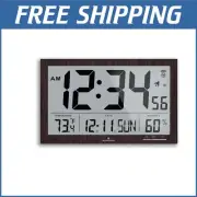 Elegant Slim Jumbo Atomic Wall Clock - 15-Inch Walnut Finish & Display Features