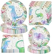 Girls Dinosaur Party Plates and Napkins - Pink Dinosaur Birthday Party Supplies (Serves 20)