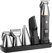 5-in-1 Men's Hair Clipper Set Beard Electric Body Hair Trimmer e Trimmer Haircut Kit Fully Washable USB Rechargeable with Charging Base Silver