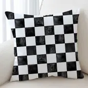 Dirty Black and White Checkers Cushion Cover