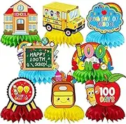 JULMELON 100th Day of School Decorations Honeycomb Centerpiece, 8 PCS Happy 100 Days Of School Centerpieces for Tables 100 Days of Kindergarten Pre-school Primary 100 Days Of School Decorations