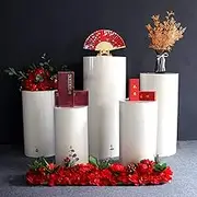 CAMBOS 5 Pcs Plinth Stands, Cylinder Covers for Parties, Metal Cylinder Pedestal Stands for Babyshower Party Prop, Wedding Decor (Color : White, Size : Cylinder 5Pcs)