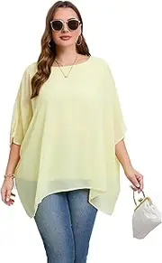 [Cute Ann] Womens 3/4 Batwing Sleeve Plus Size Elegant Summer Cape Blouse Scoop Neck Oversized Long Casual Tunic Tops Shirts