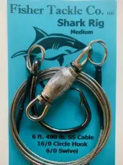 Set of 3 Weighted 6 ft Shark Rigs 480lb SS Cable 16/0 Circle Hook (Shark Leader)