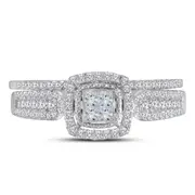 14k White Gold Princess Diamond Halo Bridal Wedding Ring Set 1/2 Cttw