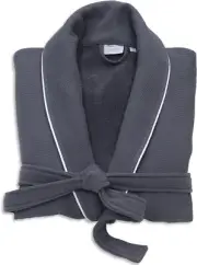 Unisex Linum 100% Turkish Cotton Waffle Terry Dark Gray Robe S/M Linum Font M