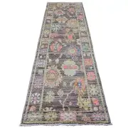 3'x9'8" Brown Angora Oushak Leaf Design Hand Knotted 100% Wool Runner Rug R20028