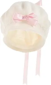 [Ipetboom] Elegant Bowknot Beret Hat Women's Fashion Warm Wool Hat Present for Women White