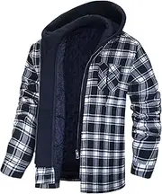 [Generic] Men's Casual Fleece Hooded Jacket Zip Up Plaid Warm Hoodies Coat Thick Flannel Sherpa Lined Jackets, Black, Small