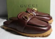 NWB Gucci Horsebit Flats Slip Ons Mules Loafers New Chocolate 39.5 771096