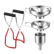 Stainless Steel Funnel Can Lifting Tongs Set Canning Hoppers Filter Jar Lifter