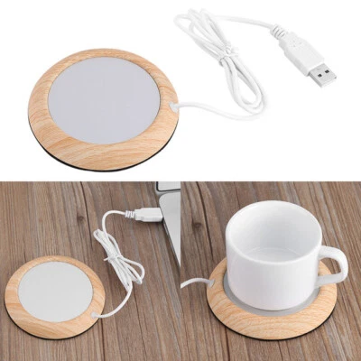 Wood Grain Cup Warmer Heat Beverage Mat Pad Drink Coffee USB Portable Heater