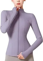 [SHEKINI] Women's Running Jackets with Thumb Hole Full Zip Front Yoga Tops Long Sleeve Sports T-Shirt Fitness Workout Gym Tops