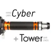 KiWAV Motorcycle Cyber Grips Orange with Tower Bar Ends Silver/Silver
