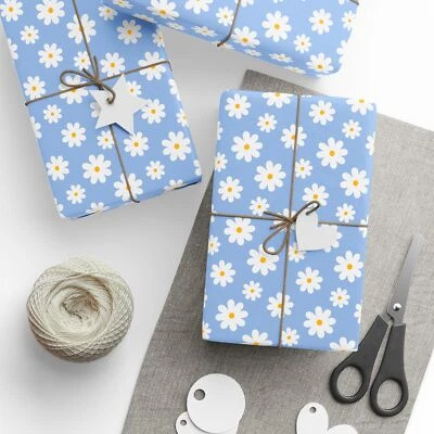 Whimsical Blue Floral Wrapping Paper for Gifts, Birthday, Holidays, DIY
