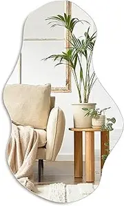 PERFNIQUE Irregular Wall Mirror, 89 x 53cm Asymmetrical Mirror, Decorative Modern Mirror for Bathroom Bedroom Living Room Entryway, Cloud Frameless Mirror, Wall Mounted Mirror