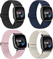 Puhuite Compatible with Fitbit Versa 3/Fitbit Versa 4 /Fitbit Sense/Fitbit Sense 2 Bands for Women Men,Adjustable Stretchy Solo Loop Elastic Nylon Sport Strap for Versa 4/Versa 3/Sense 2/Sense