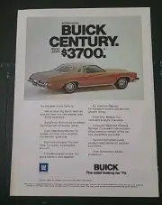 Buick Century 73 Vintage Print Ad 1972 8x11 Great To Frame