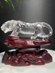 667g top! natural clear tiger skull quartz crystal hand carved reiki+stand