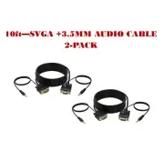 2-Pack - 10FT SVGA M/M + 3.5mm Aux Audio Cable Jack for Monitor PC Projector TV