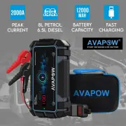 AVAPOW A9 PLUS 2000A Portable Car Jump Starter 12000mAh Power Bank LED Light EVA Protection Case